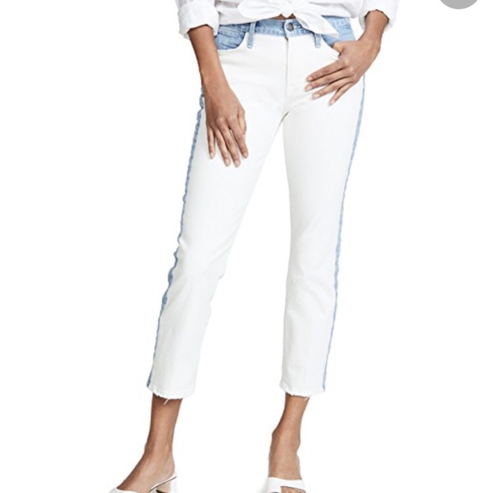 Frame Le High Straight Leg Colorblock Arizona White Jean Size 26 - Picture 6 of 7